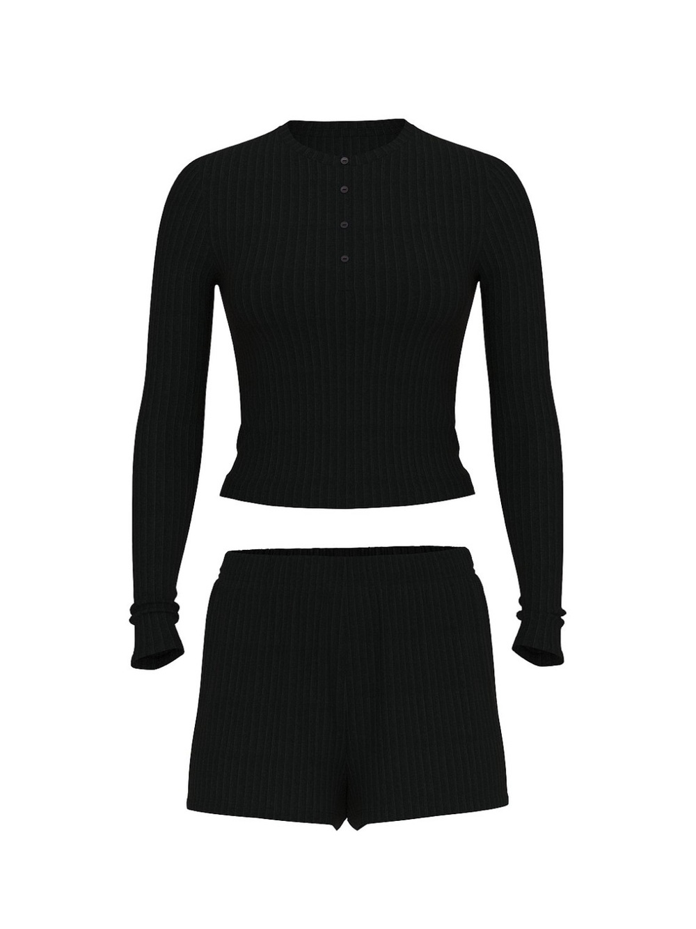 Victoria's Secret Black Ribbed Long-Sleeve Henley Romper Pajama